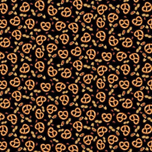 Snack Fabric - Pretzels and Peanuts fabric - Henry Glass Game Night - 100% Cotton - Food fabric by the yard Bar food - SHIPS NEXT Day
