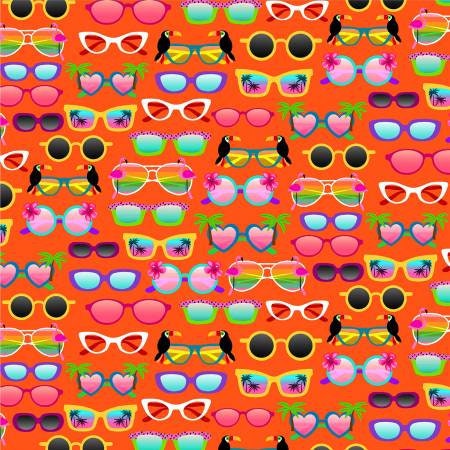 Sunglasses on orange - Beach fabric - Let's Get Tropical by Michael Miller - 100% Cotton Fabric - Pool Party Hawaiian Luau - Ships NEXT DAY