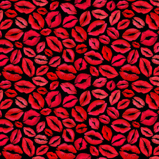 Red Lips and Kisses Fabric by the yard - Timeless Treasures - 100% Cotton Fabric - love theme novelty fabric - Ships NEXT DAY