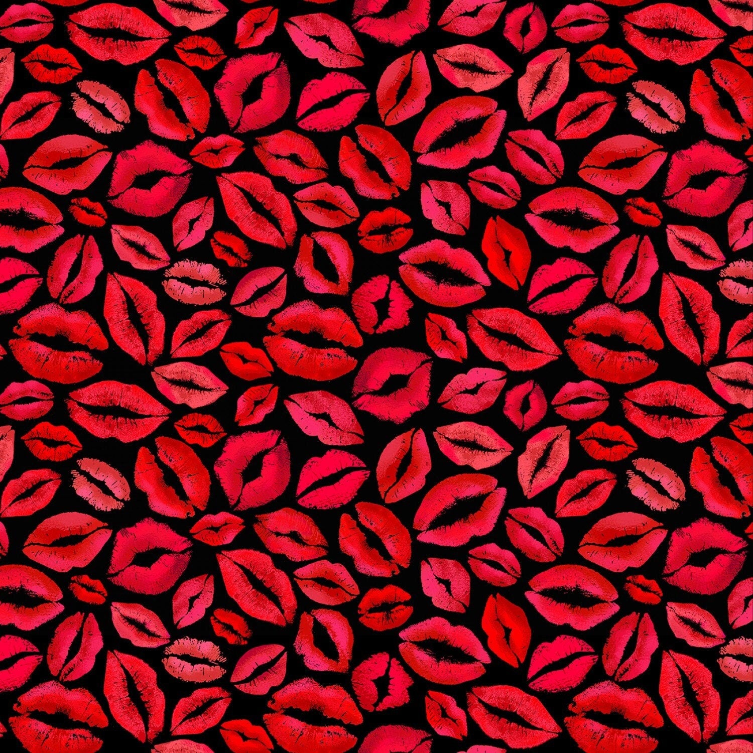 Red Lips and Kisses Fabric by the yard - Timeless Treasures - 100% Cotton Fabric - love theme novelty fabric - Ships NEXT DAY