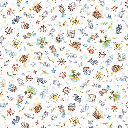 Pirate fabric by the yard - Enchanted Seas Collection from P&B Textiles - 100% Cotton Fabric - Pirate ship theme material - Ships NEXT DAY