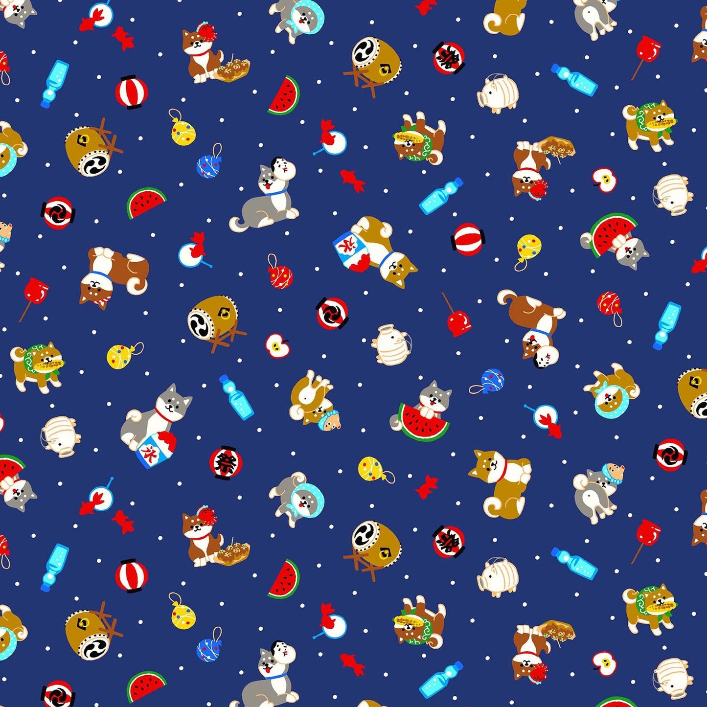 Shiba Inu - Dog Fabric by the yard - Japanese fabric - 100% cotton - By Cosmo - Printed in Japan - Asian theme material - SHIPS NEXT DAY