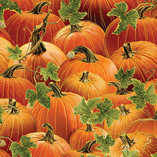 Harvest Pumpkin Fabric with Metallic Accents - Harvest Festival by Benartex - 100% Cotton - Fall Halloween Thanksgiving- SHIPS NEXT DAY