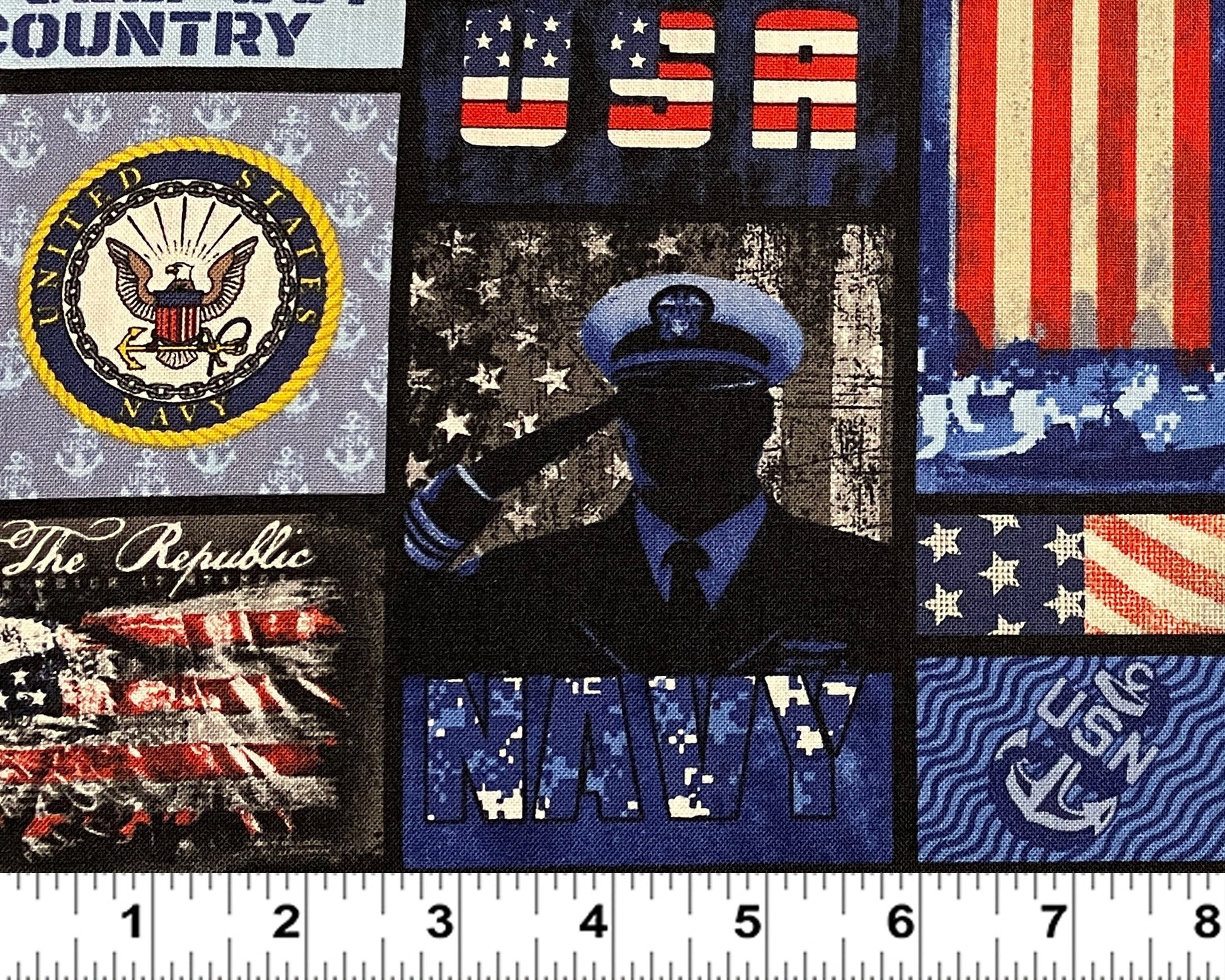 New! US Navy fabric - U.S. Military - by Sykel - 100% Cotton Fabric - Ships Next Day