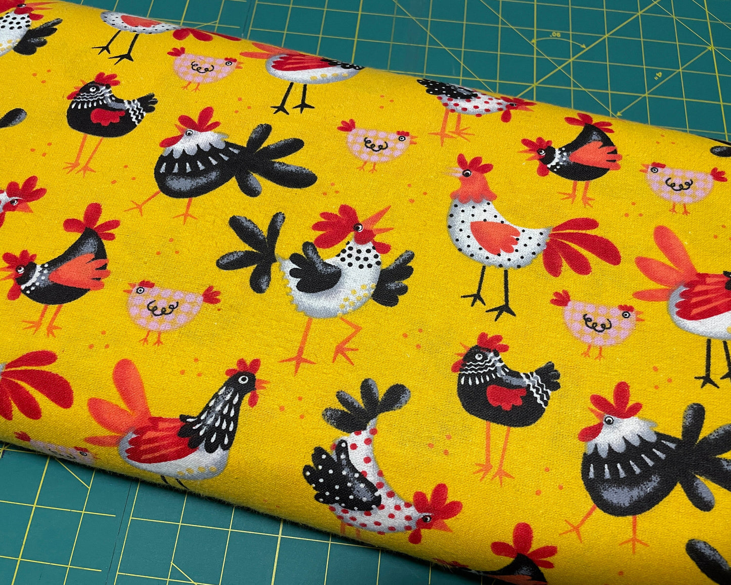 Chicken FLANNEL Fabric - Oasis Fabrics - 100% Cotton Fabric - Yellow Chickens Farm Animals Kitchen Decor Chicken Theme - Ships NEXT DAY