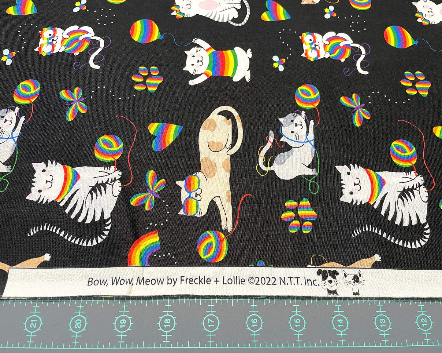 Cat Fabric by the yard - Meow Playtime Kitty - 100% Cotton material by Freckle & Lollie - multicolor rainbow kittens - Ships NEXT DAY