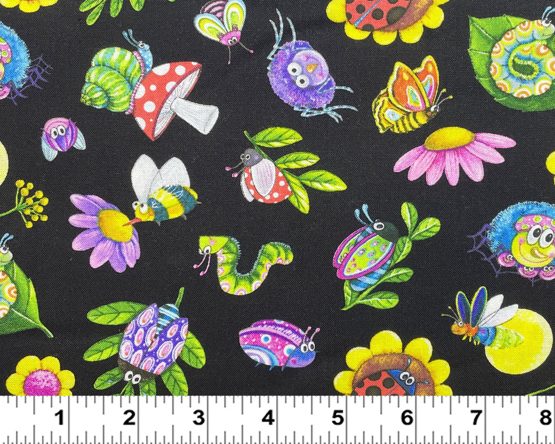 Cute Insect Fabric - 100% cotton - Elizabeth's Studio - Gardening fabric Spider Butterfly Ladybug Beetle Fly Mushroom - SHIPS NEXT DAY