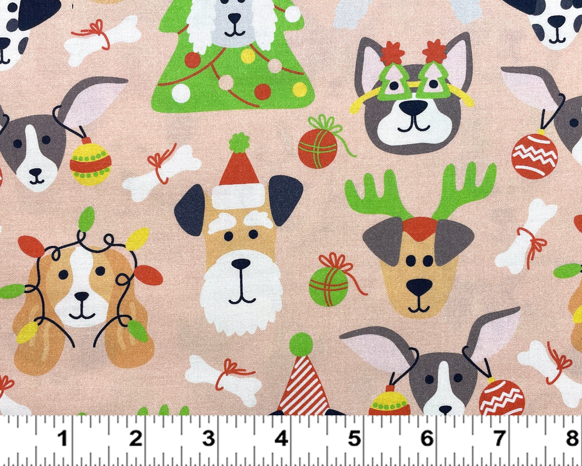 Christmas Dog Fabric - 100% Cotton Quilting Fabric - Dog Masquerade by Paintbrush Studio - Winter dogs dressed for holidays - Ships NEXT DAY