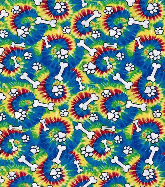 Dog Tie Dye Fabric - 100% cotton - Dog Bones and Paws Tie Dye material dog fabric quilting cotton - SHIPS NEXT DAY