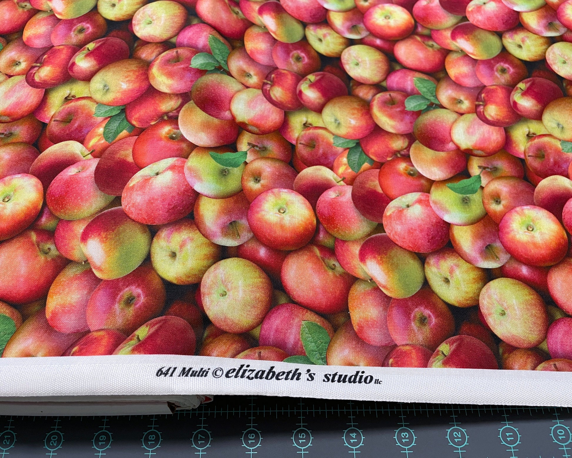 Apple Fabric - Food Festival collection by Elizabeth Studios - 100% Cotton Fabric - 641Multi Food theme Healthy Fruit Snack - Ships NEXT DAY