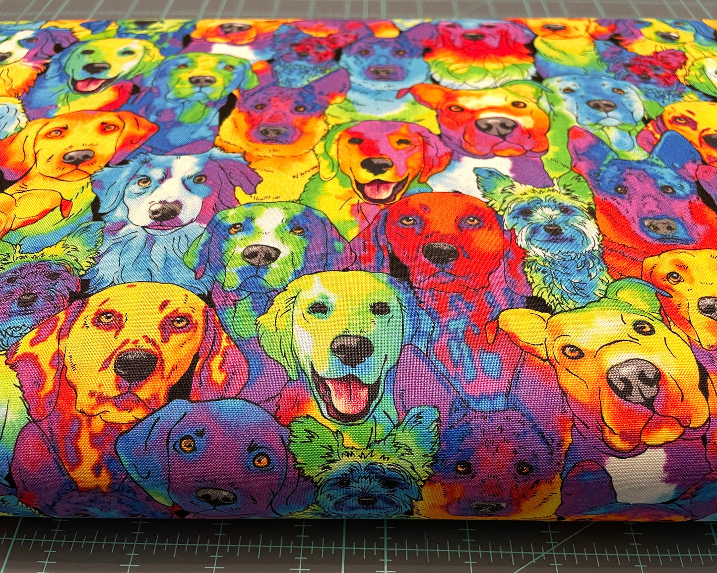 Packed Dog Rainbow Fabric - 100% cotton - Bright colorful rainbow material dog fabric quilting cotton Tie Dye Novelty - SHIPS NEXT DAY