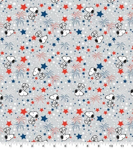 Patriotic Snoopy Fabric by the yard - 100% cotton fabric - Peanuts fabric fireworks material 4th of July print - SHIPS NEXT DAY