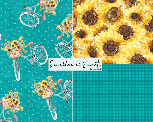 Sunflower Fabric - Sunflower Sweet by Lisa Audit for Wilmington - NEW - 100% Cotton Fabric by the yard - Bicycle fabric - SHIPS NEXT Day