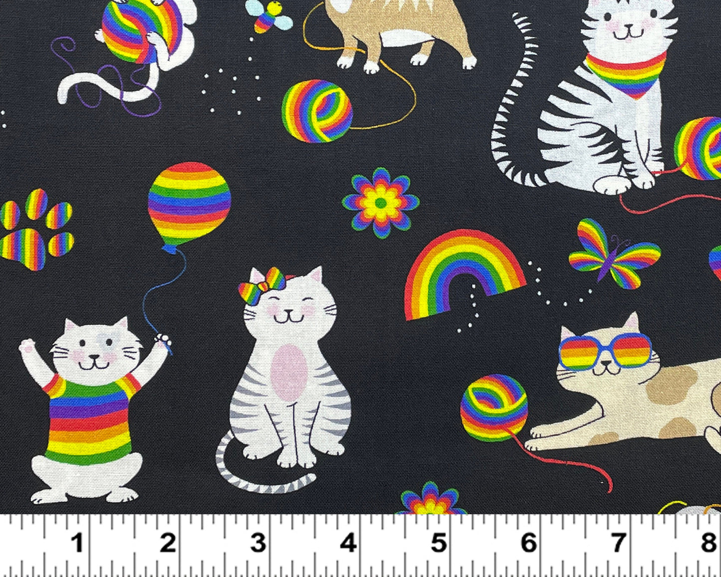 Cat Fabric by the yard - Meow Playtime Kitty - 100% Cotton material by Freckle & Lollie - multicolor rainbow kittens - Ships NEXT DAY