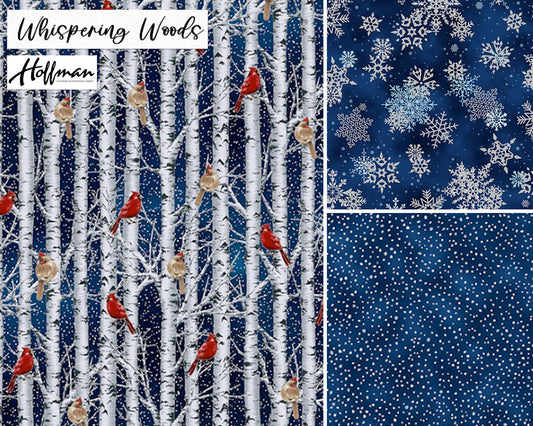 Whispering woods Cardinal in Birch Trees - Metallic Accents - Hoffman - 100% Cotton - Christmas Winter Quilting Fabric - SHIPS NEXT DAY