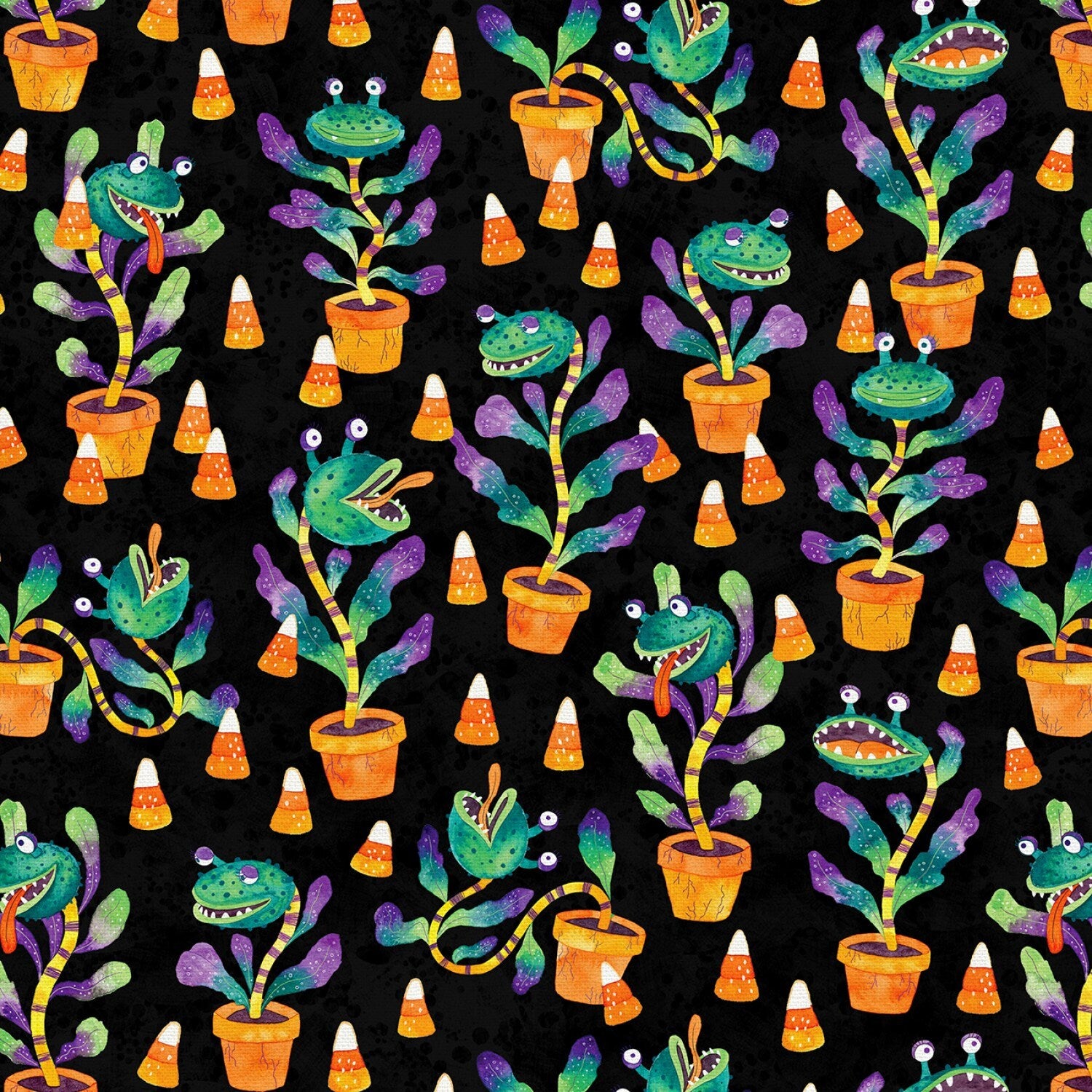 Plant Monsters - 100% Cotton Quilting Fabric - Little Shop of Horrors plant Audrey II Venus Fly Trap Halloween material - Ships NEXT DAY