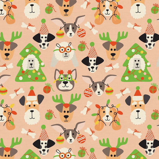 Christmas Dog Fabric - 100% Cotton Quilting Fabric - Dog Masquerade by Paintbrush Studio - Winter dogs dressed for holidays - Ships NEXT DAY