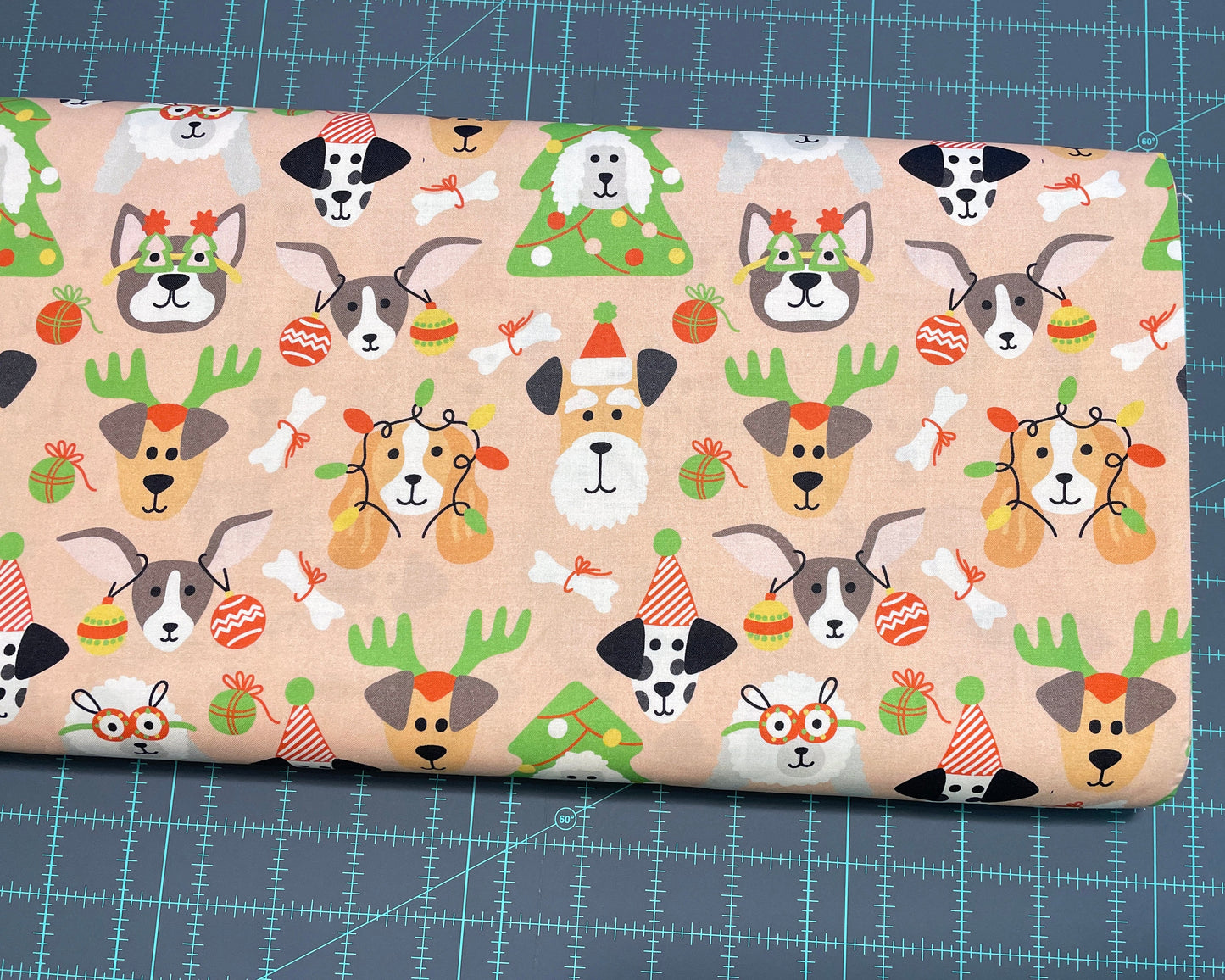 Christmas Dog Fabric - 100% Cotton Quilting Fabric - Dog Masquerade by Paintbrush Studio - Winter dogs dressed for holidays - Ships NEXT DAY