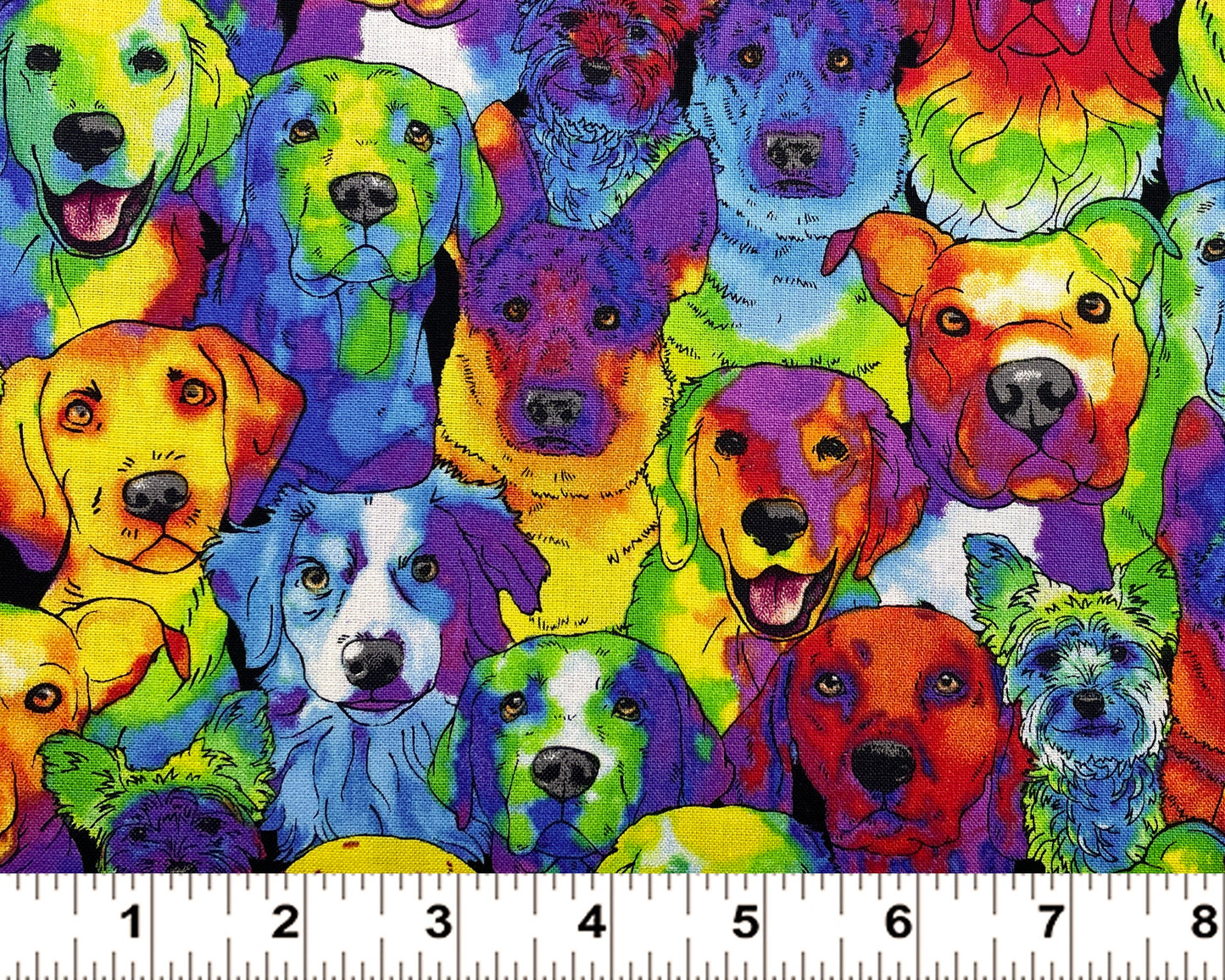 Packed Dog Rainbow Fabric - 100% cotton - Bright colorful rainbow material dog fabric quilting cotton Tie Dye Novelty - SHIPS NEXT DAY