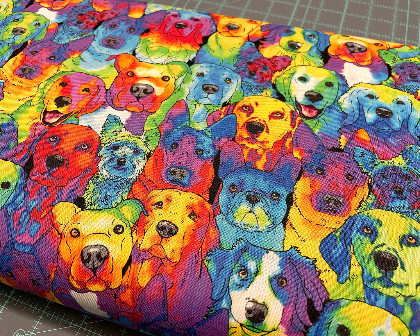 Packed Dog Rainbow Fabric - 100% cotton - Bright colorful rainbow material dog fabric quilting cotton Tie Dye Novelty - SHIPS NEXT DAY