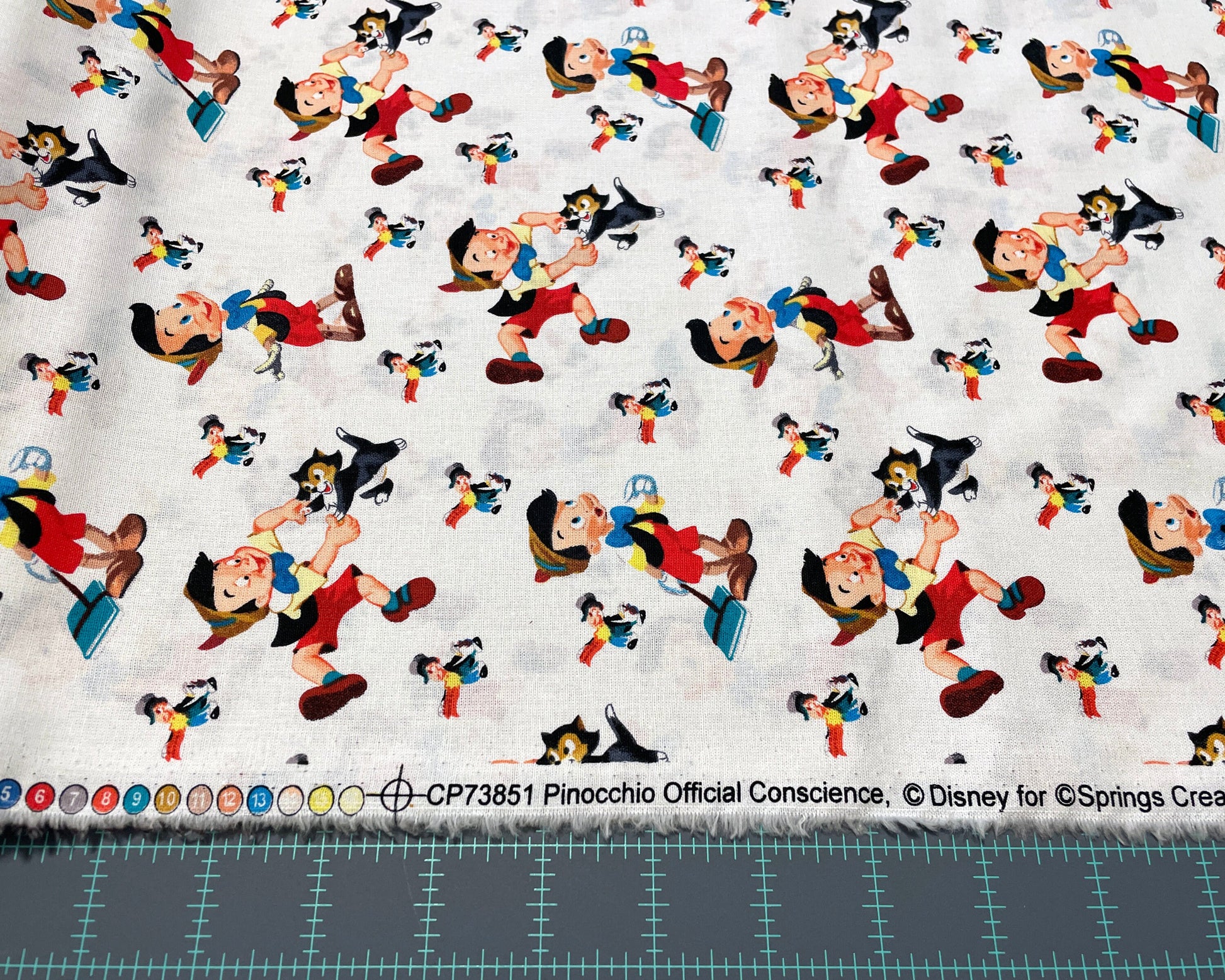 Pinocchio Fabric - Pinocchio Offical Conscience Cotton - 100% Cotton Fabric - Quilting Cotton Dancing Figaro Jiminy Cricket - SHIPS NEXT DAY