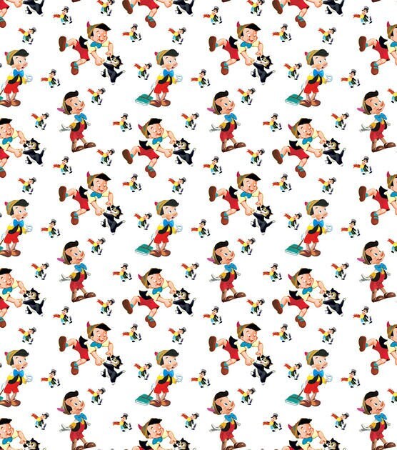 Pinocchio Fabric - Pinocchio Offical Conscience Cotton - 100% Cotton Fabric - Quilting Cotton Dancing Figaro Jiminy Cricket - SHIPS NEXT DAY