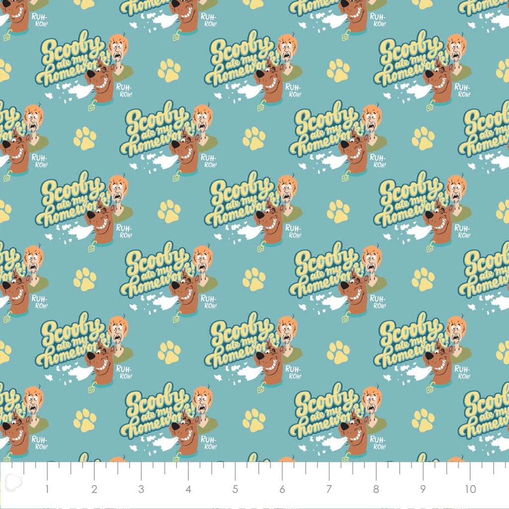 Scooby Doo Fabric - Homework - School Spirit Collection - 100% cotton - Camelot Fabrics - School fabric -Cartoon Dog - Ships NEXT DAY