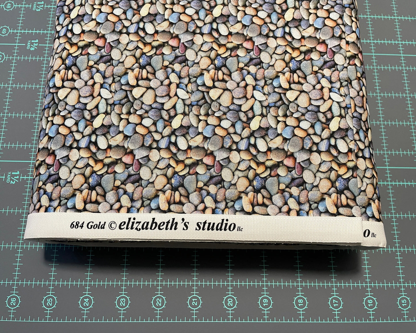 Stone fabric by the yard - Gold - Landscape Medley - Elizabeth's Studio - 100% Cotton - skipping stones beach rocks - SHIPS NEXT DAY