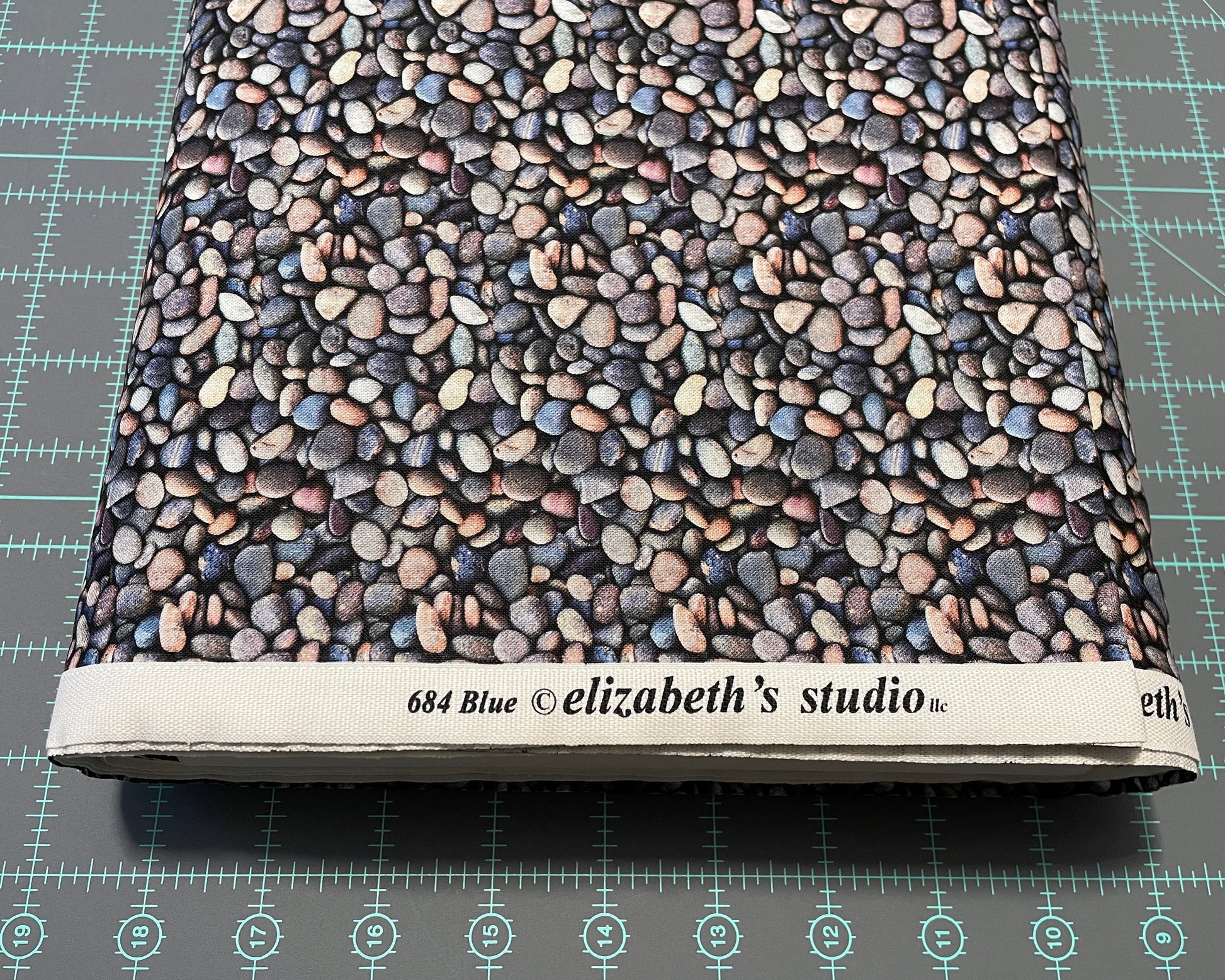 Stone fabric by the yard - Blue - Landscape Medley Collection - Elizabeth's Studio - 100% Cotton - skip stones beach rocks - SHIPS NEXT DAY
