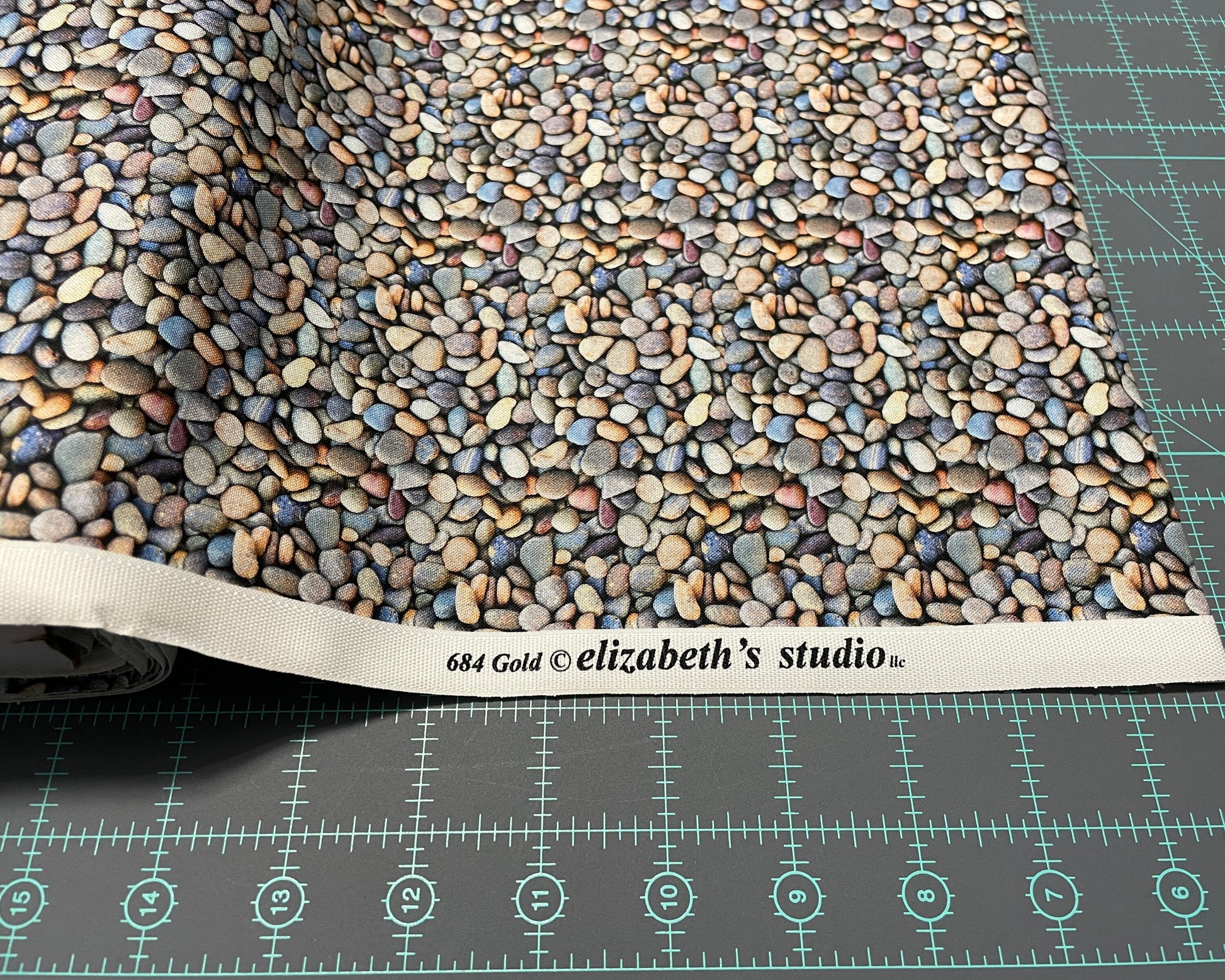 Stone fabric by the yard - Gold - Landscape Medley - Elizabeth's Studio - 100% Cotton - skipping stones beach rocks - SHIPS NEXT DAY