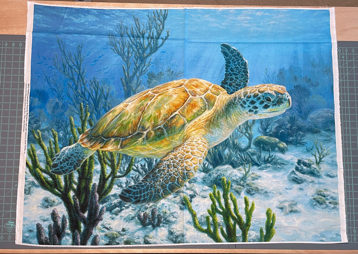Turtle Fabric Panel - Ancient Mariner Digital Print - Measures 36" x 44" - 100% Woven Cotton - Ocean Panel Sea Life Scuba - SHIPS NEXT DAY