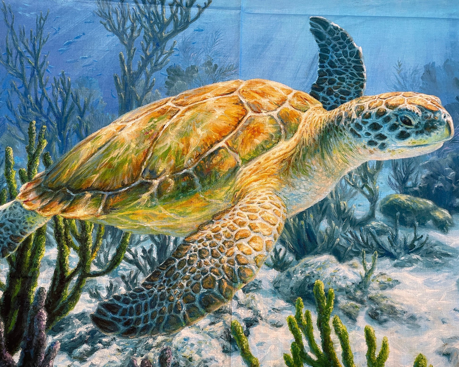 Turtle Fabric Panel - Ancient Mariner Digital Print - Measures 36" x 44" - 100% Woven Cotton - Ocean Panel Sea Life Scuba - SHIPS NEXT DAY