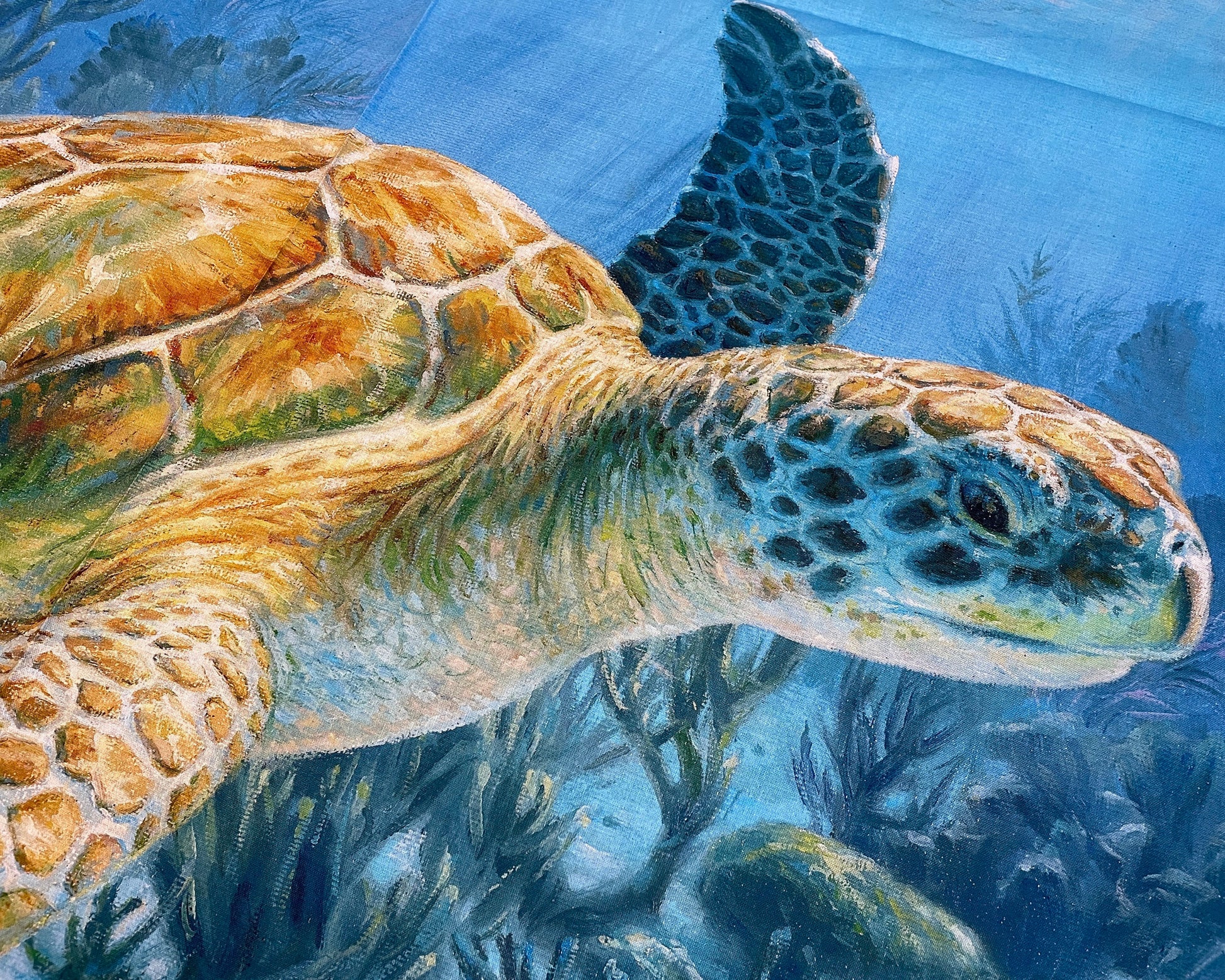 Turtle Fabric Panel - Ancient Mariner Digital Print - Measures 36" x 44" - 100% Woven Cotton - Ocean Panel Sea Life Scuba - SHIPS NEXT DAY