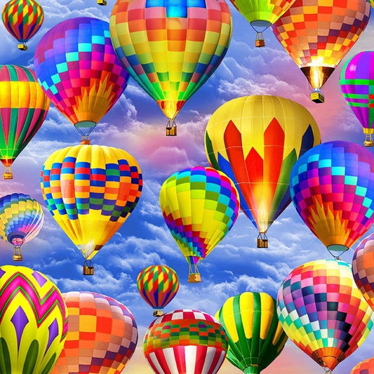 Hot Air Balloons Fabric - Balloons Fiesta - Timeless Treasures - 100% Cotton - Multicolor Rainbow Balloons - Ships Next Day