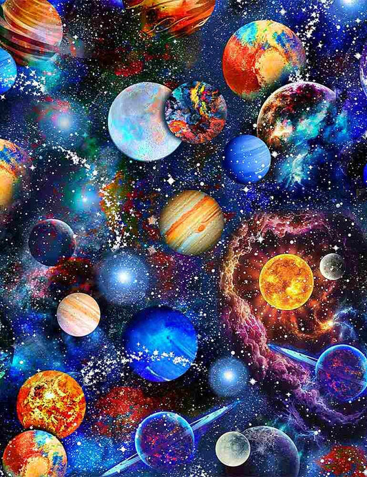 Planet Fabric - Funky Outerspace - Timeless Treasures - 100% Cotton - Solar System Material - Space Fabric - SHIPS NEXT DAY