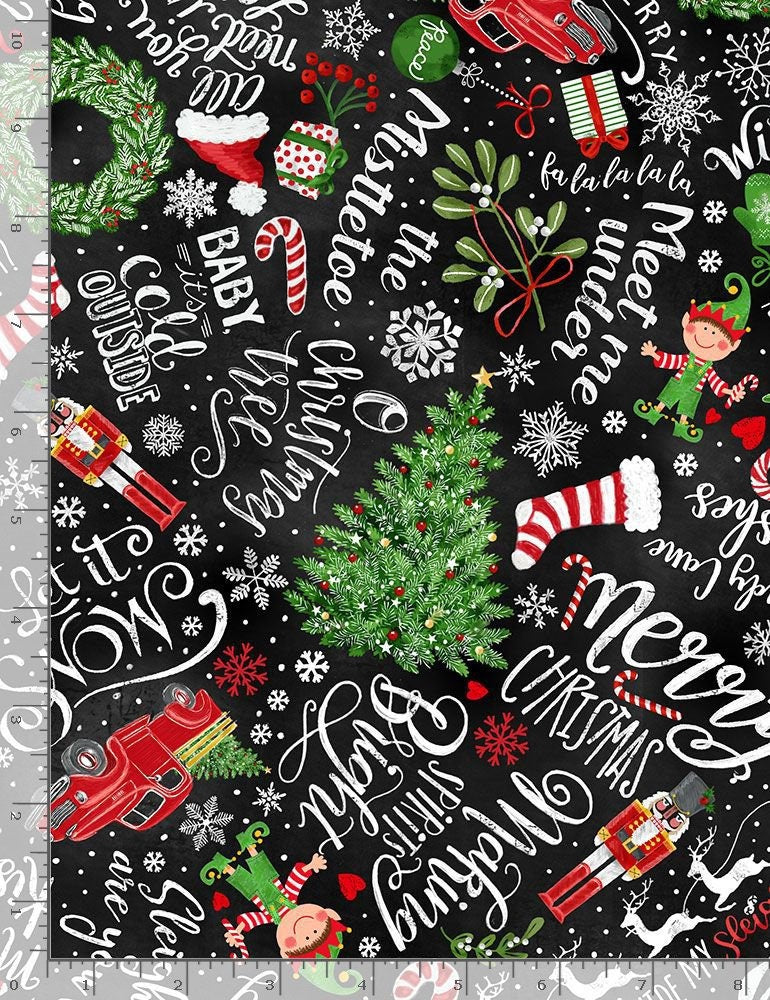 Holiday Chalkboard Words & Motifs - Winter Wonderland - 100% Cotton Fabric from Timeless Treasures - Christmas Fabric - Ships NEXT DAY