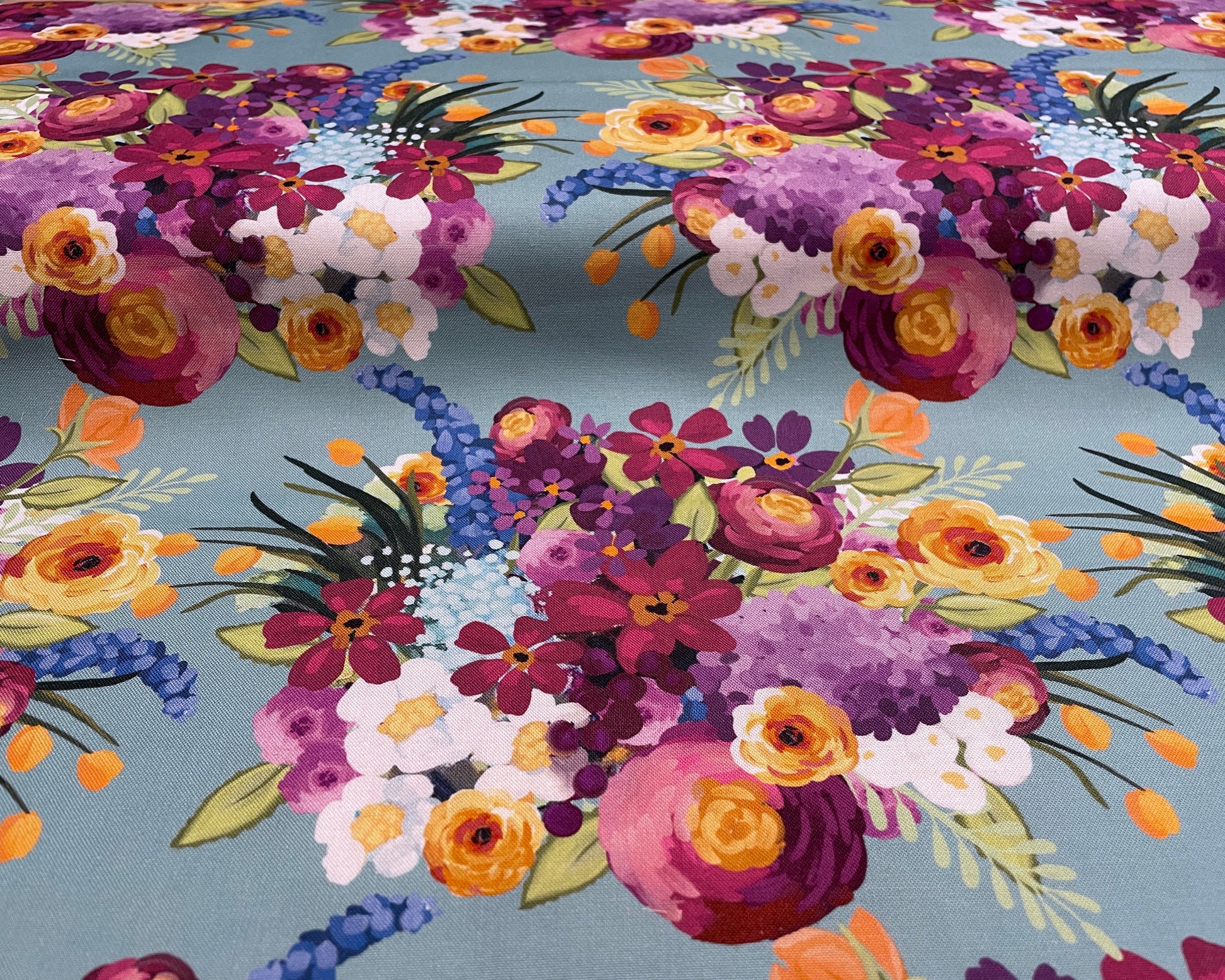 Floralicious Main Aqua - Riley Blake - 100% Cotton Fabric - Colorful Flower Fabric Modern Floral Bouquet - SHIPS NEXT DAY