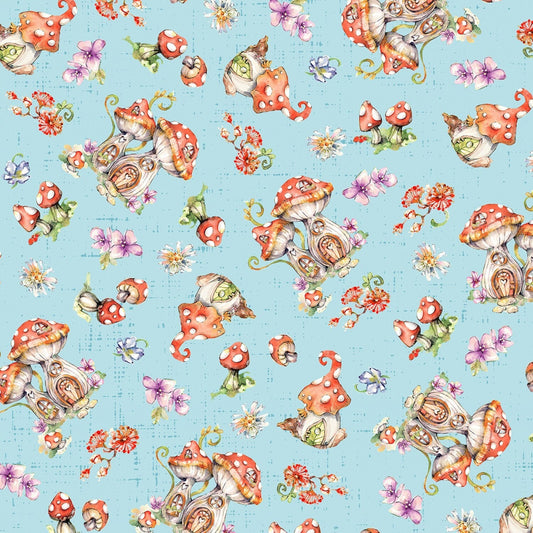 Mushroom Fabric - Fairy Garden Mushroom Toss - P&B Textiles- 100% Cotton - Mushroom Material Mushroom Print Fungi - SHIPS NEXT DAY