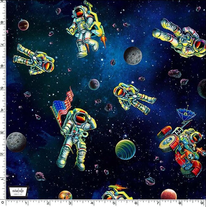 Astronaut Fabric - Space Travelers - Michael Miller - 100% Cotton - Solar System Material - Space Fabric - SHIPS NEXT DAY