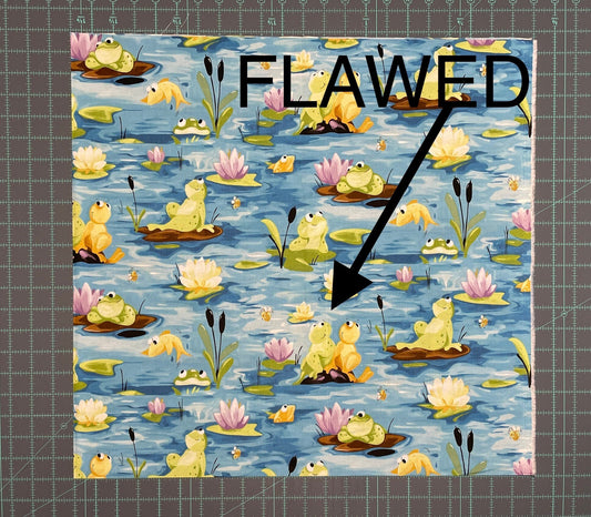 Frog fabric - FLAWED half yard - Paul's Pond Allover Turquoise by Susybee - 100% Cotton Fabric - water lily fabric