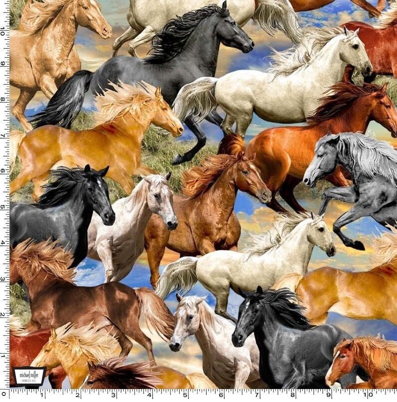 Realistic Horse Fabric - Freedom DCX11300-MULT-D - Big Sky Country Collection - 100% Cotton - Animal Western Material - Ships NEXT DAY