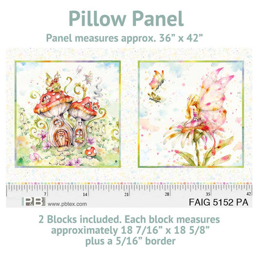 Fairy Panel - Fairy Garden Pillow Panel - 24" x 42" - 100% Cotton fabric - 2 Blocks - Multicolor Watercolor fairies - Ships Next Day