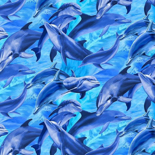 Dolphin Fabric - Michael Searle for Timeless Treasures - 100% Cotton - Ocean Fabric Beach Print Sea Life - Ships NEXT DAY