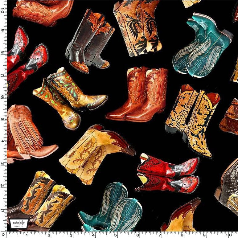 Cowboy Boot Fabric - Big Sky Country Collection - 100% Cotton - Country Western Cowgirl Farmer Rancher Material - Ships NEXT DAY