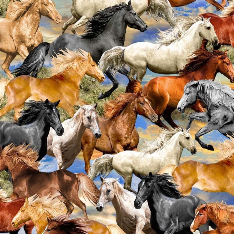 Realistic Horse Fabric - Freedom DCX11300-MULT-D - Big Sky Country Collection - 100% Cotton - Animal Western Material - Ships NEXT DAY