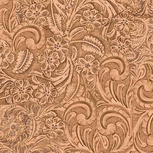 Tooled Leather COTTON Fabric - Caramel - Big Sky Country Collection - Not real leather - Faux leather floral Material - Ships Next Day