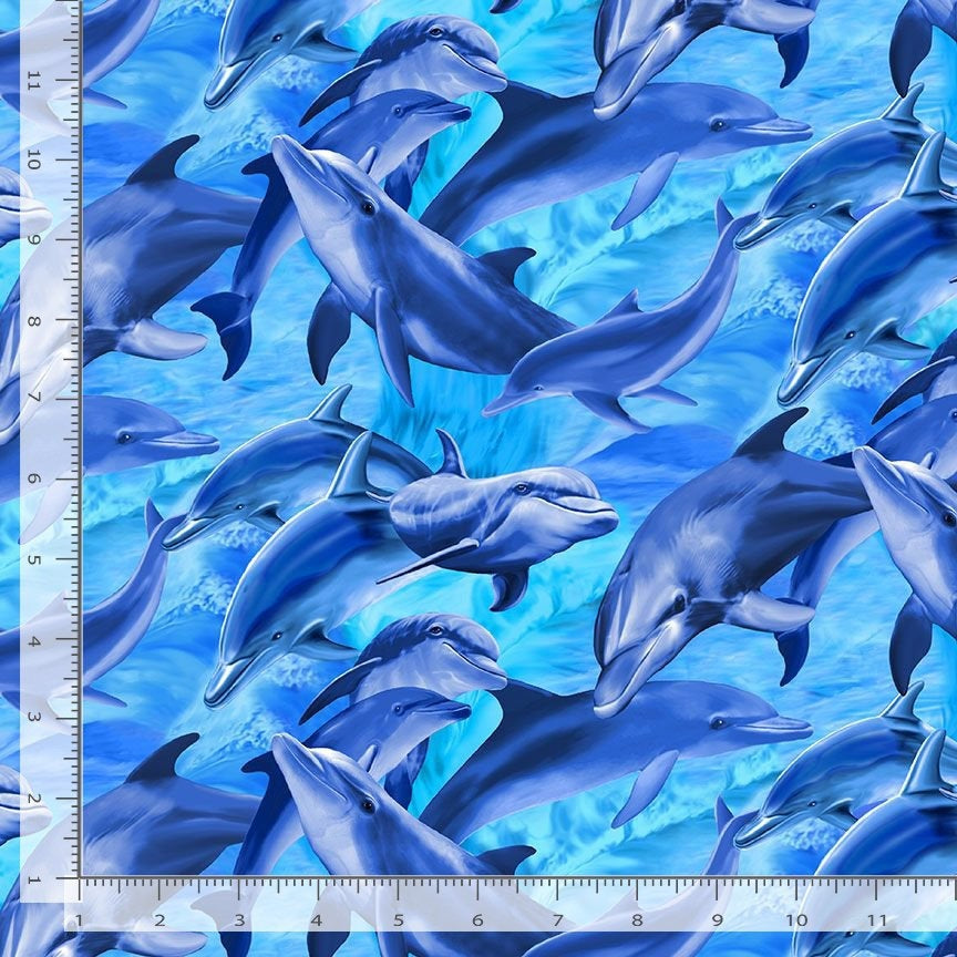 Dolphin Fabric - Michael Searle for Timeless Treasures - 100% Cotton - Ocean Fabric Beach Print Sea Life - Ships NEXT DAY