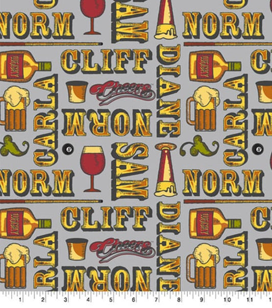 Cheers TV show fabric - Cheers Name Toss Pop Culture - 100% cotton fabric - Springs Creative - 80s 90s TV theme Bar Norm Cliff