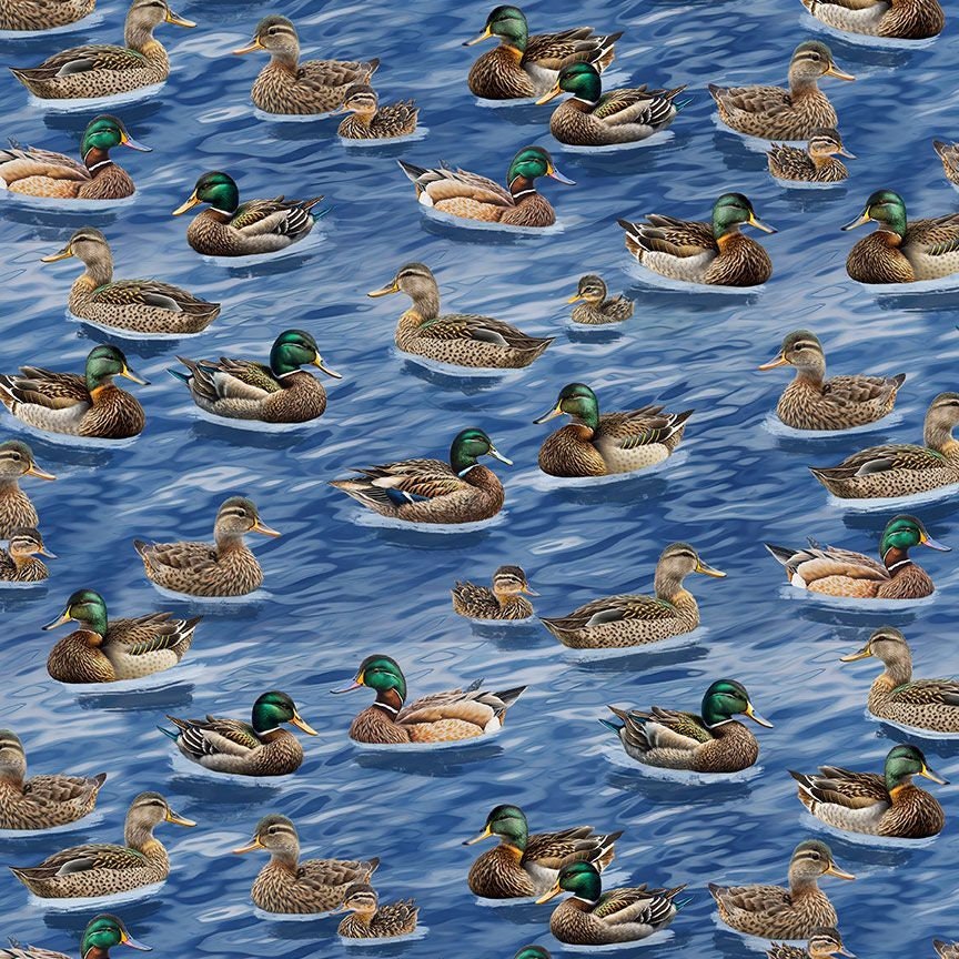 Mallard Duck Fabric - Timeless Treasures - Lakeside Cabin Collection - 100% Cotton - Lake Water Fowl Ducky Fishing Outdoor Sports Hunting