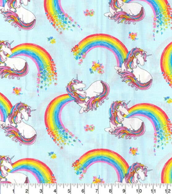 Unicorn and Rainbows fabric - 100% cotton - multicolor rainbow fantasy kids room decor material